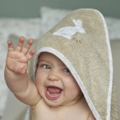 Capes De Bain|Nouveautés Bébénew|Carré Blanc Cape de bain coton bio Merveille beige