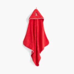 Capes De Bain|Carré Blanc Cape de bain coton bio Mes rêves rouge tendre