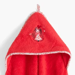 Capes De Bain|Carré Blanc Cape de bain coton bio Mes rêves rouge tendre