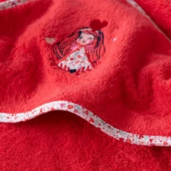 Capes De Bain|Carré Blanc Cape de bain coton bio Mes rêves rouge tendre