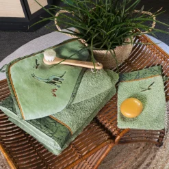 Capes De Bain|Carré Blanc Cape de bain coton biologique Dinotopi kaki