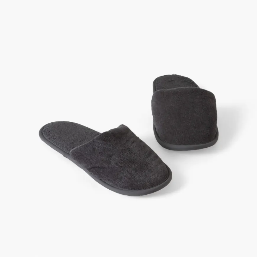 Coffrets Cadeaux|Mules De Bain|Carré Blanc Chaussons mules homme coton Lola anthracite