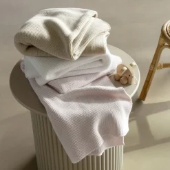Linge De Litbio|Accessoires|Carré Blanc Couverture tricot coton bio Bienvenue nude