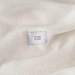 Linge De Litbio|Accessoires|Carré Blanc Couverture tricot coton bio Bienvenue blanc