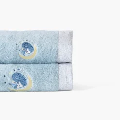 Draps De Bain|Carré Blanc Drap de bain coton bio Illumine bleu polaire