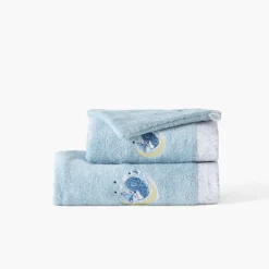 Draps De Bain|Carré Blanc Drap de bain coton bio Illumine bleu polaire