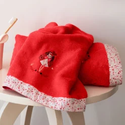 Draps De Bain|Carré Blanc Drap de bain coton bio Mes rêves rouge tendre