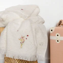 Draps De Bain|Carré Blanc Drap de bain coton biologique Raphia ivoire