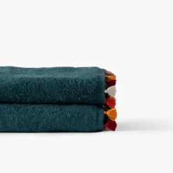 Draps De Bain|Carré Blanc Drap de bain coton Eclats bleu pétrole