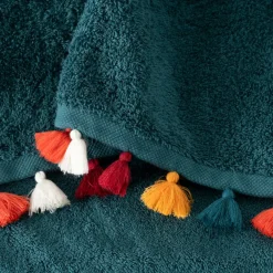 Draps De Bain|Carré Blanc Drap de bain coton Eclats bleu pétrole