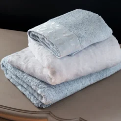 Draps De Bain|Carré Blanc Drap de bain coton et viscose de bambou Equinoxe bleu givre