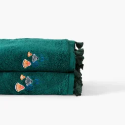 Draps De Bain|Carré Blanc Drap de bain coton Papyrus émeraude