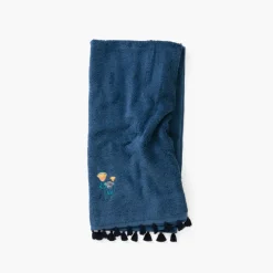 Draps De Bain|Carré Blanc Drap de bain coton Papyrus bleu d'Egypte