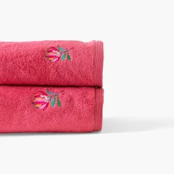 Draps De Bain|Carré Blanc Drap de bain coton Protea rose pitaya