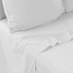 Draps De Lit|Carré Blanc Drap de lit en pur coton lavé biologique Souffle blanc