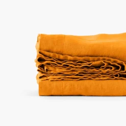Draps De Lit|Carré Blanc Drap de lit lin lavé Songe curcuma