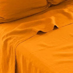Draps De Lit|Carré Blanc Drap de lit lin lavé Songe curcuma