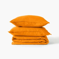 Draps De Lit|Carré Blanc Drap de lit lin lavé Songe curcuma