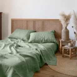 Draps De Lit|Carré Blanc Drap de lit lin lavé Songe eucalyptus