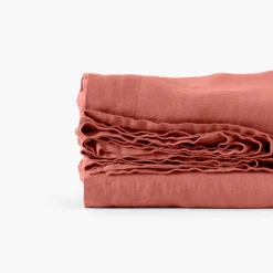 Draps De Lit|Carré Blanc Drap de lit lin lavé Songe terre cuite