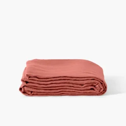Draps De Lit|Carré Blanc Drap de lit lin lavé Songe terre cuite