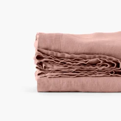 Draps De Lit|Carré Blanc Drap de lit lin lavé Songe rose cendré