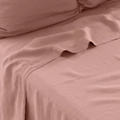Draps De Lit|Carré Blanc Drap de lit lin lavé Songe rose cendré