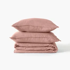 Draps De Lit|Carré Blanc Drap de lit lin lavé Songe rose cendré