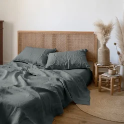 Draps De Lit|Carré Blanc Drap de lit lin lavé Songe kaki cendré