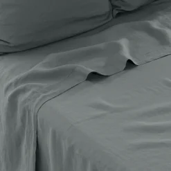 Draps De Lit|Carré Blanc Drap de lit lin lavé Songe kaki cendré