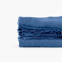 Draps De Lit|Carré Blanc Drap de lit lin lavé Songe bleu de chine