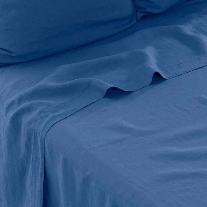 Draps De Lit|Carré Blanc Drap de lit lin lavé Songe bleu de chine