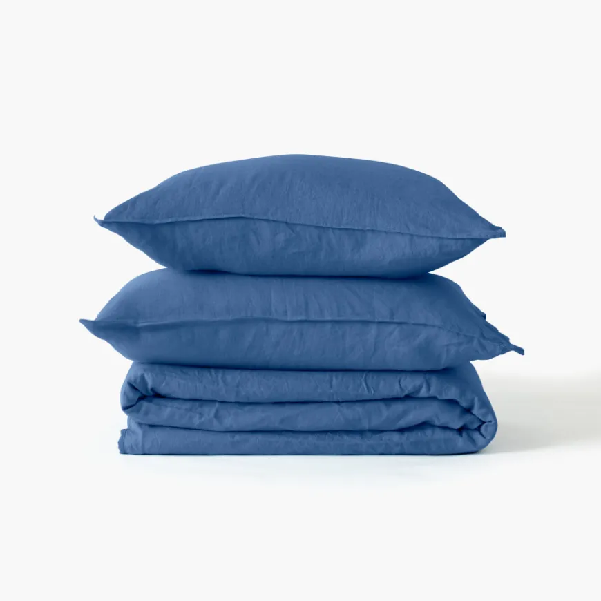 Draps De Lit|Carré Blanc Drap de lit lin lavé Songe bleu de chine