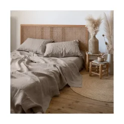 Draps De Lit|Carré Blanc Drap de lit lin lavé Songe grège