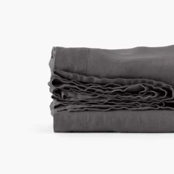 Draps De Lit|Carré Blanc Drap de lit lin lavé Songe charbon