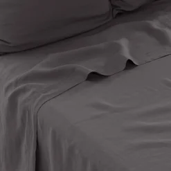 Draps De Lit|Carré Blanc Drap de lit lin lavé Songe charbon