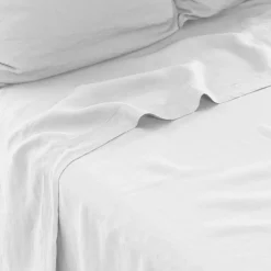 Draps De Lit|Carré Blanc Drap de lit lin lavé Songe blanc
