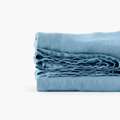 Draps De Lit|Carré Blanc Drap de lit lin lavé Songe bleu baltique
