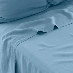 Draps De Lit|Carré Blanc Drap de lit lin lavé Songe bleu baltique