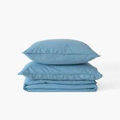 Draps De Lit|Carré Blanc Drap de lit lin lavé Songe bleu baltique