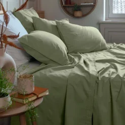 Draps De Lit|Carré Blanc Drap de lit pur coton lavé biologique Souffle sauge