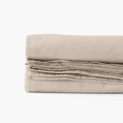 Draps De Lit|Carré Blanc Drap de lit satin de coton lavé bio Quartz dune