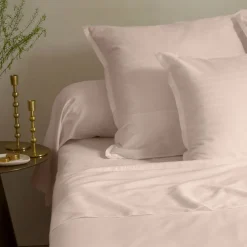 Draps De Lit|Carré Blanc Drap de lit satin de coton jacquard pois et rayures Prestige nacre