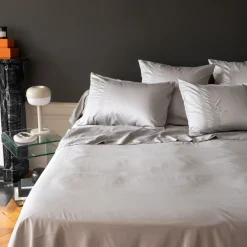 Draps De Lit|Carré Blanc Drap de lit satin de coton Titane
