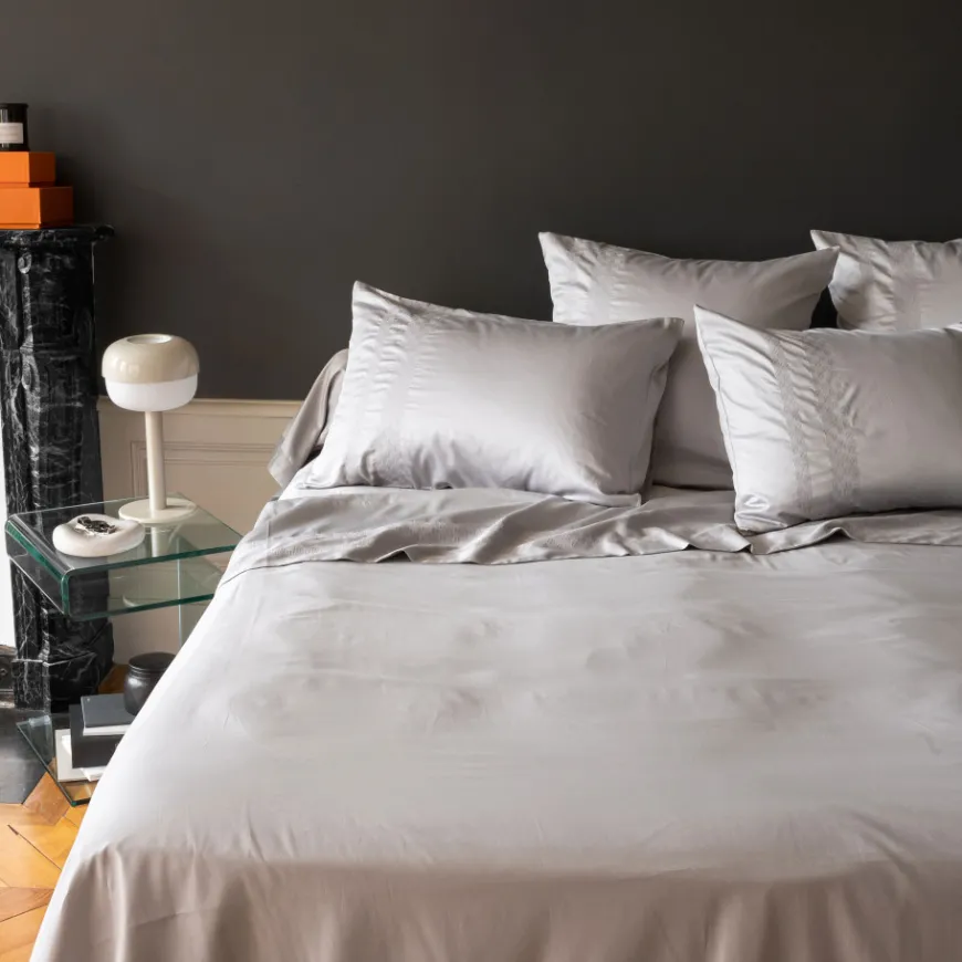 Draps De Lit|Carré Blanc Drap de lit satin de coton Titane