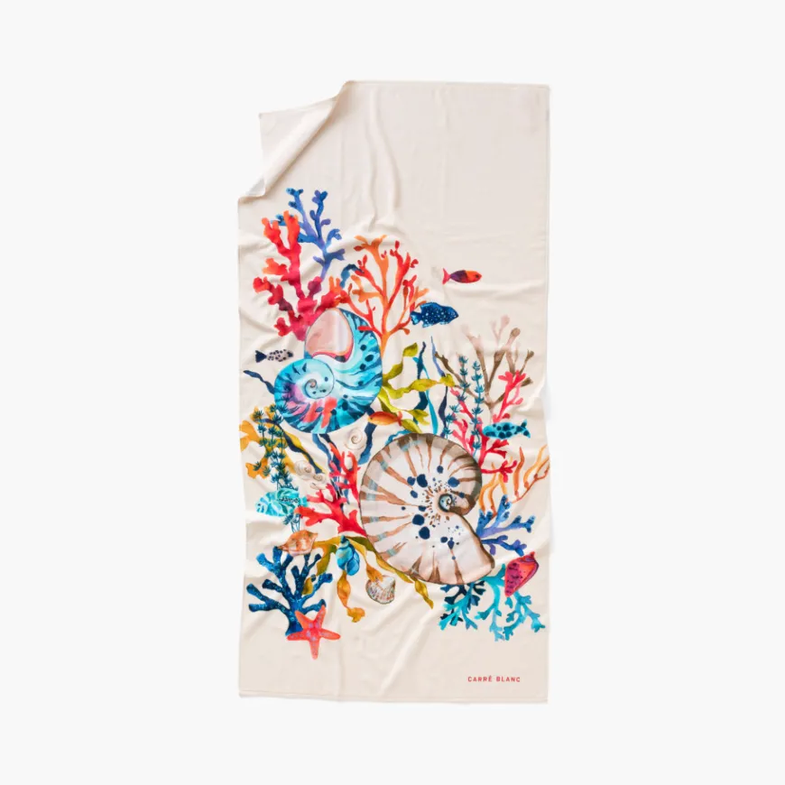 La Plage|Carré Blanc Drap de plage coton Récif