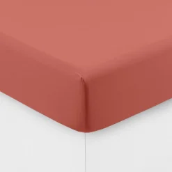 Draps Housse|Carré Blanc Drap housse coton lavé Songe terre cuite