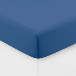 Draps Housse|Carré Blanc Drap housse coton lavé Songe bleu de chine