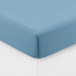 Draps Housse|Carré Blanc Drap housse coton lavé Songe bleu baltique