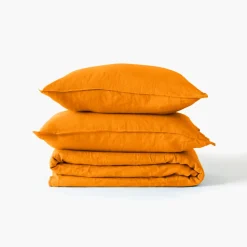 Draps Housse|Carré Blanc Drap housse coton lavé Songe curcuma